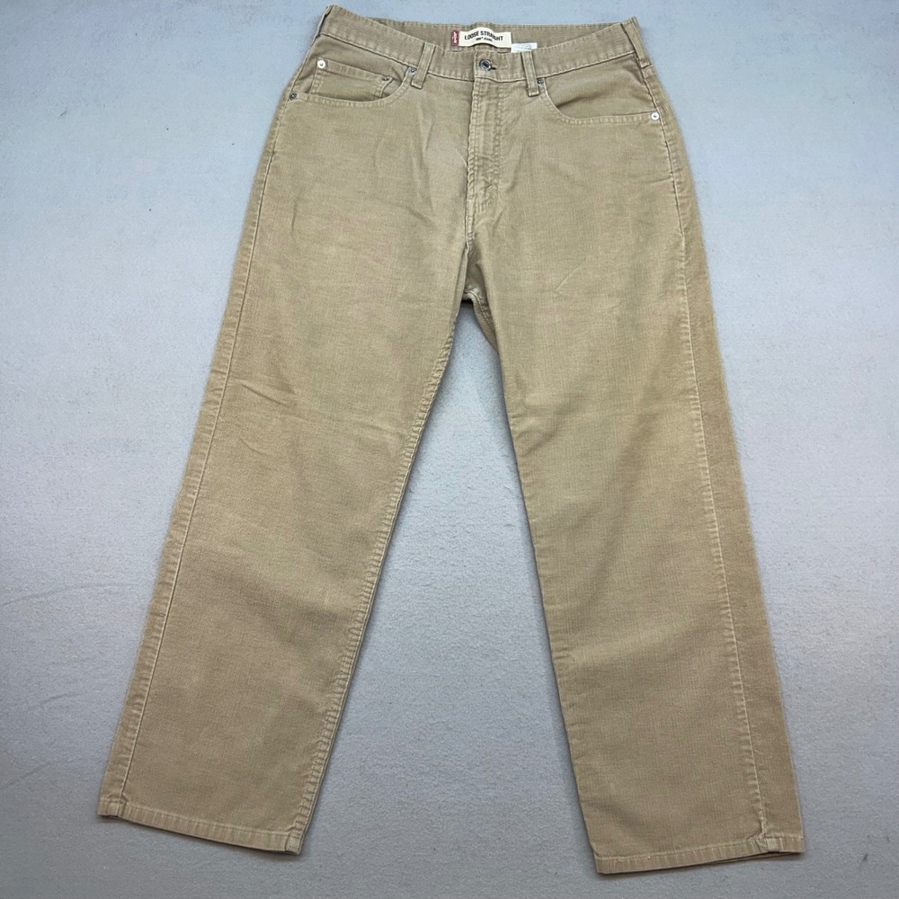 Levis 569 Loose Straight Corduroy Pants Mens 33x30 Tan Khaki Cord Trousers